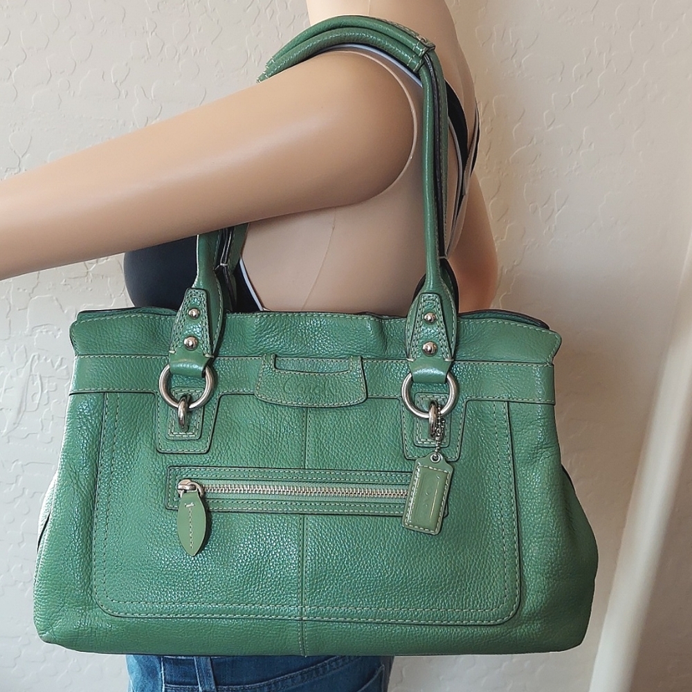 Coach Penelope Shoulder Bag Very Clean Green With Satin Blue Interior